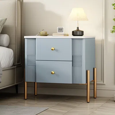 Streamdale Furniture Streamdale Modern Black Nightstand With Fluted Drawers & Gold Accents In Blue