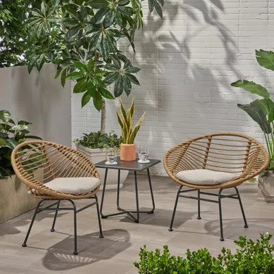 Streamdale Furniture Streamdale Modern Black Round Basket Chair With Cushions For Patio