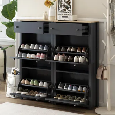 Streamdale Furniture Streamdale Modern Black Shoe Cabinet With 4 Flip Drawers