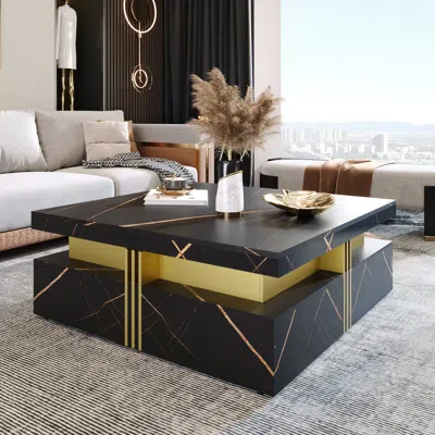 Streamdale Furniture Streamdale Modern Black Square Storage Coffee Table With 4 Drawers