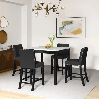 Streamdale Furniture Streamdale Modern Black Velvet Chairs And Grey Solid Wood Table Set