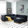 Streamdale Furniture Streamdale Modern Black Velvet Sectional Sofa With Ottoman