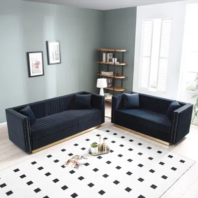 Streamdale Furniture Streamdale Modern Black Velvet Sofa & Loveseat Set