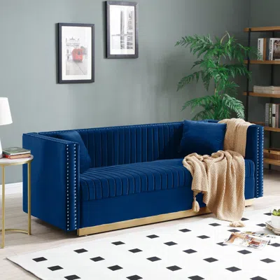 Streamdale Furniture Streamdale Modern Blue Velvet Sofa With Pillows