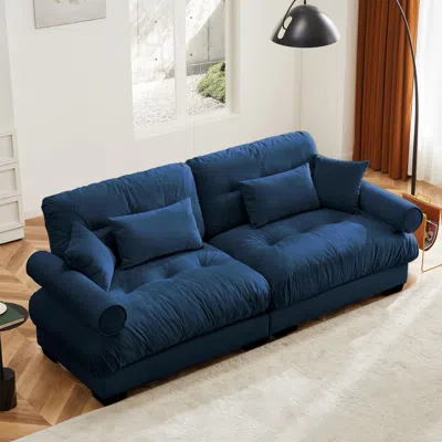 Streamdale Furniture Streamdale Modern Blue Velvet Two-seater Sofa With Pillows