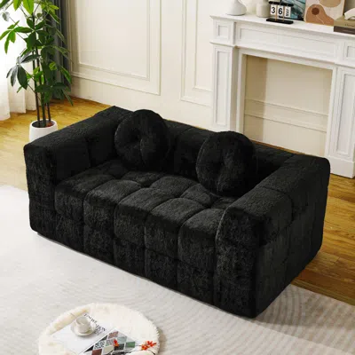 Streamdale Furniture Streamdale Modern Boneless Couch With Two Circular Throw Pillows, Two-seater Sofa