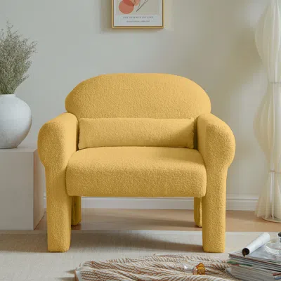 Streamdale Furniture Streamdale Modern Boucle Accent Chair With Lumbar Pillow For Living Room In Yellow