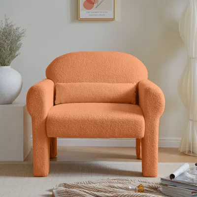 Streamdale Furniture Streamdale Modern Boucle Accent Chair With Lumbar Pillow For Living Room In Orange
