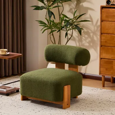 Streamdale Furniture Streamdale Modern Boucle Lounge Chair With Solid Wood Frame In Green