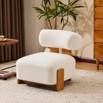 Streamdale Furniture Streamdale Modern Boucle Lounge Chair With Solid Wood Frame In White