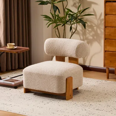 Streamdale Furniture Streamdale Modern Boucle Lounge Chair With Solid Wood Frame In White