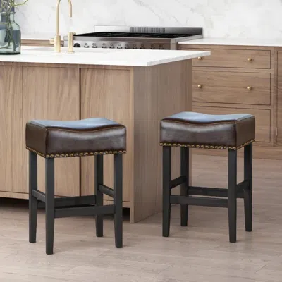 Streamdale Furniture Streamdale Modern Brown Bonded Leather Counter Stool Set (2)