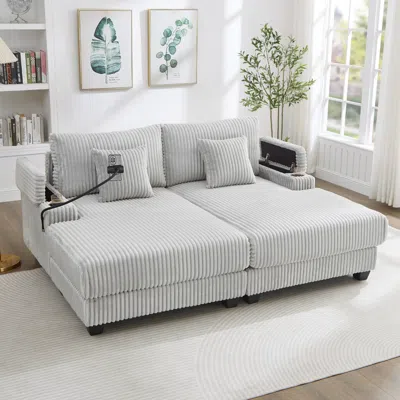 Streamdale Furniture Streamdale Modern Chaise Sofa With Adjustable Backrest, Cup Holders, Phone Holder & Storage, Light G