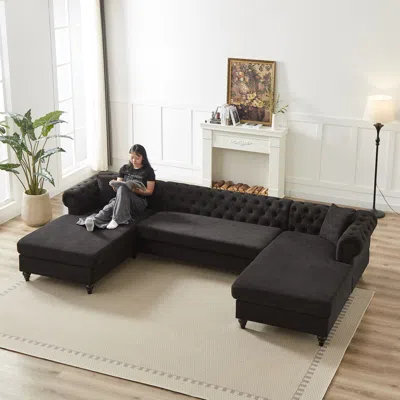 Streamdale Furniture Streamdale Modern Chenille 3-piece U-sofa With Chaise Longue