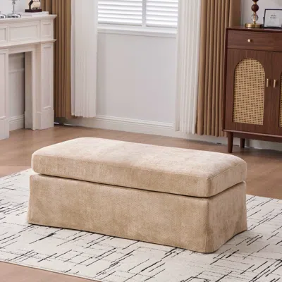 Streamdale Furniture Streamdale Modern Chenille Ottoman With Black Metal Legs