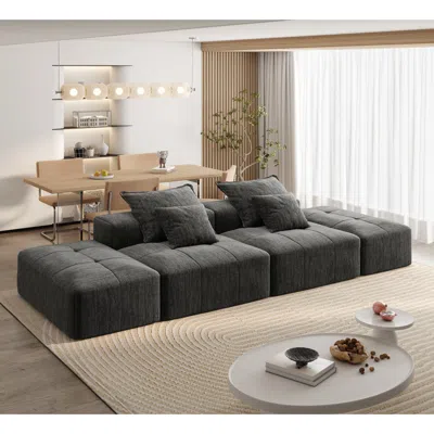 Streamdale Furniture Streamdale Modern Chenille Sectional Sofa W/ 2 Ottomans & Pillows - Black