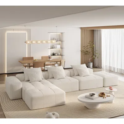 Streamdale Furniture Streamdale Modern Chenille Sectional Sofa With 6 Pillows - Beige In White