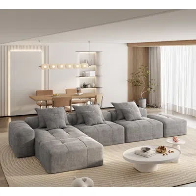Streamdale Furniture Streamdale Modern Chenille Sectional Sofa With Pillows - Grey In Gray