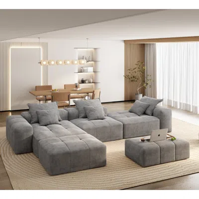 Streamdale Furniture Streamdale Modern Chenille Sectional Sofa With Pillows - Grey