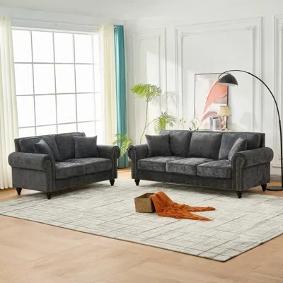 Streamdale Furniture Streamdale Modern Chenille Sofa With Rolled Arms & Nailhead Trim - Gray