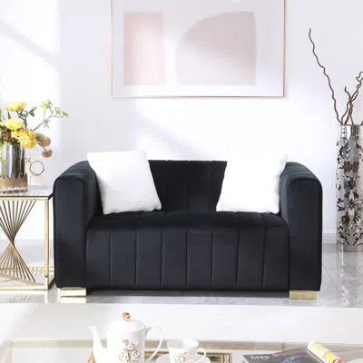 Streamdale Furniture Streamdale Modern Chesterfield Channel Loveseat In Black