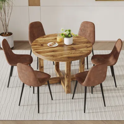 Streamdale Furniture Streamdale Modern Circular Dining Set With 6 Cushioned Chairs, Ct-b0501a
