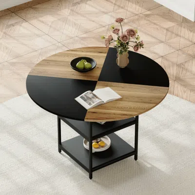 Streamdale Furniture Streamdale Modern Circular Dining Table - Wood & Black, Storage