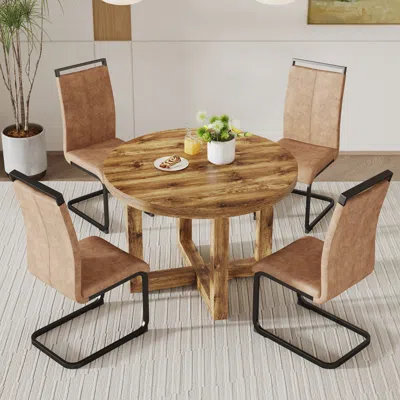 Streamdale Furniture Streamdale Modern Circular Dining Table Set With High Back Chairs