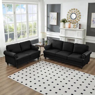 Streamdale Furniture Streamdale Modern Classic Black Leather 2+3 Seater Sofa Set