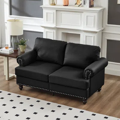 Streamdale Furniture Streamdale Modern Classic Loveseat Black Faux Leather