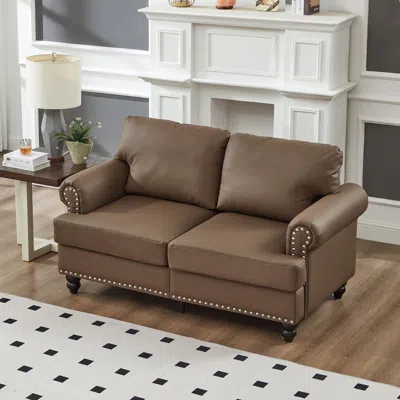 Streamdale Furniture Streamdale Modern Classic Loveseat Brown Faux Leather