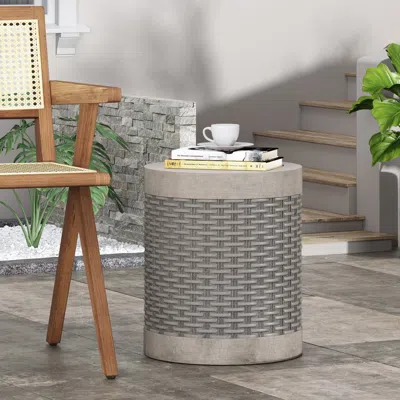Streamdale Furniture Streamdale Modern Concrete Basket Weave Patio Side Table With No Assembly