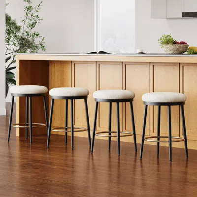 Streamdale Furniture Streamdale Modern Counter Stools (4), White With Iron And Cushion