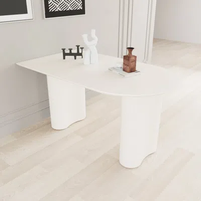 Streamdale Furniture Streamdale Modern Cream Coffee & Dining Table Set With Wave Legs