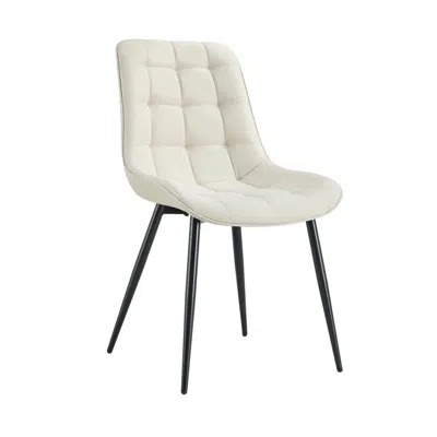 Streamdale Furniture Streamdale Modern Creamy White Fabric Dining Chair With Stylish Grid Pattern