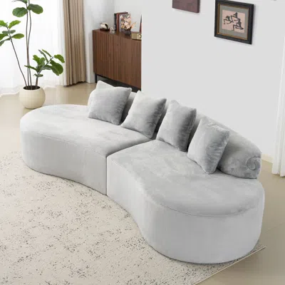 Streamdale Furniture Streamdale Modern Curved Flannelette Sofa With Pillows In Light Gray.