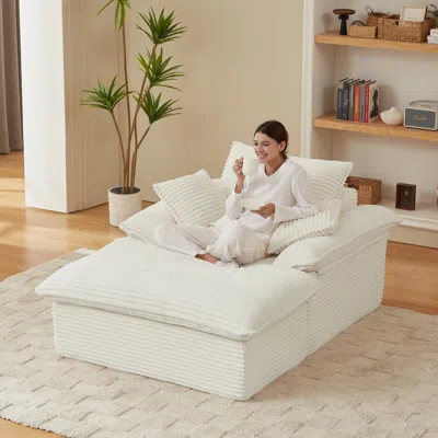 Streamdale Furniture Streamdale Modern Cushioned Single Seat Sofa With Footrest, White.
