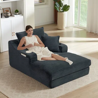 Streamdale Furniture Streamdale Modern Cushioned Sofa Lounge Chair - Dark Gray In Blue