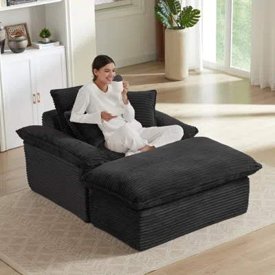 Streamdale Furniture Streamdale Modern Cushioned Sofa With Footrest - Black