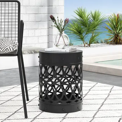 Streamdale Furniture Streamdale Modern Cylindrical Metal End Table With Iron-cut Design
