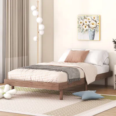 Streamdale Furniture Streamdale Modern Design Twin Size Floating Platform Bed Frame For Walnut