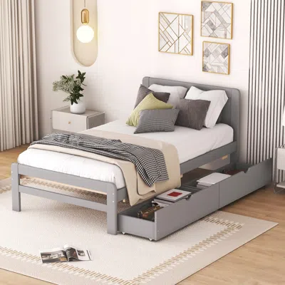 Streamdale Furniture Streamdale Modern Design Twin Size Platform Bed Frame With 2 Drawers For Grey