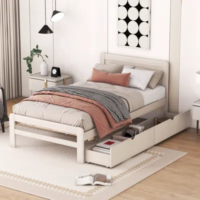 Streamdale Furniture Streamdale Modern Design Twin Size Platform Bed Frame With 2 Drawers For White