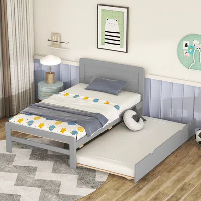 Streamdale Furniture Streamdale Modern Design Twin Size Platform Bed Frame With Trundle For Grey