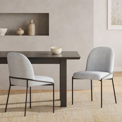 Streamdale Furniture Streamdale Modern Dining Chair Set Of 2, Light Grey Linen Fabric, Bronze Frame
