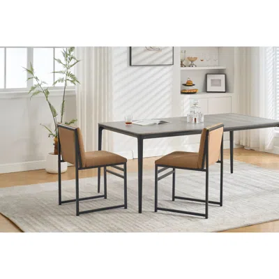 Streamdale Furniture Streamdale Modern Dining Chairs Set (2) - Linen, Iron Frame - Coffee