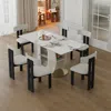 Streamdale Furniture Streamdale Modern Dining Set: Burnt Stone Table, Gold Base, 6 Velvet Chairs In White
