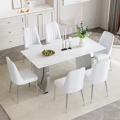 Streamdale Furniture Streamdale Modern Dining Set Sintered Stone Table With Metal Leg Chairs