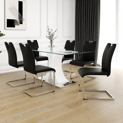 Streamdale Furniture Streamdale Modern Dining Table Set Glass And Lacquered Legs Elegant Style In Black