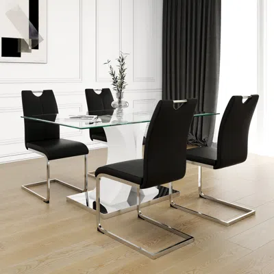 Streamdale Furniture Streamdale Modern Dining Table With Glass And Glossy Legs (skuw210s00056) In Multi